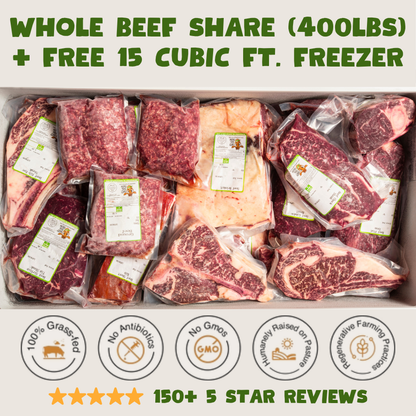100% Grass-Fed Whole Beef Share with Free Chest Freezer (400 lbs)